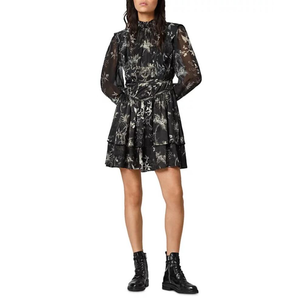 ALLSAINTS Aislyn Evolution Mini Dress Long Sleeves Black Flawed Size 6 NWT